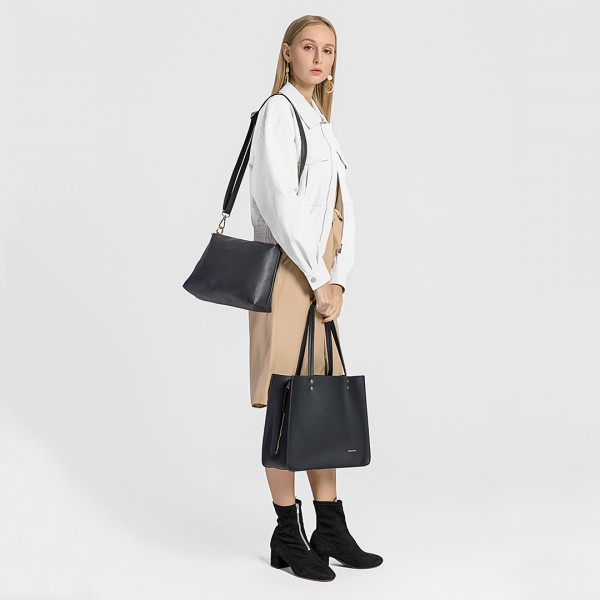 LB1969 - Miss Lulu 2 Piece Handbag and Cross Body Bag Set - Black